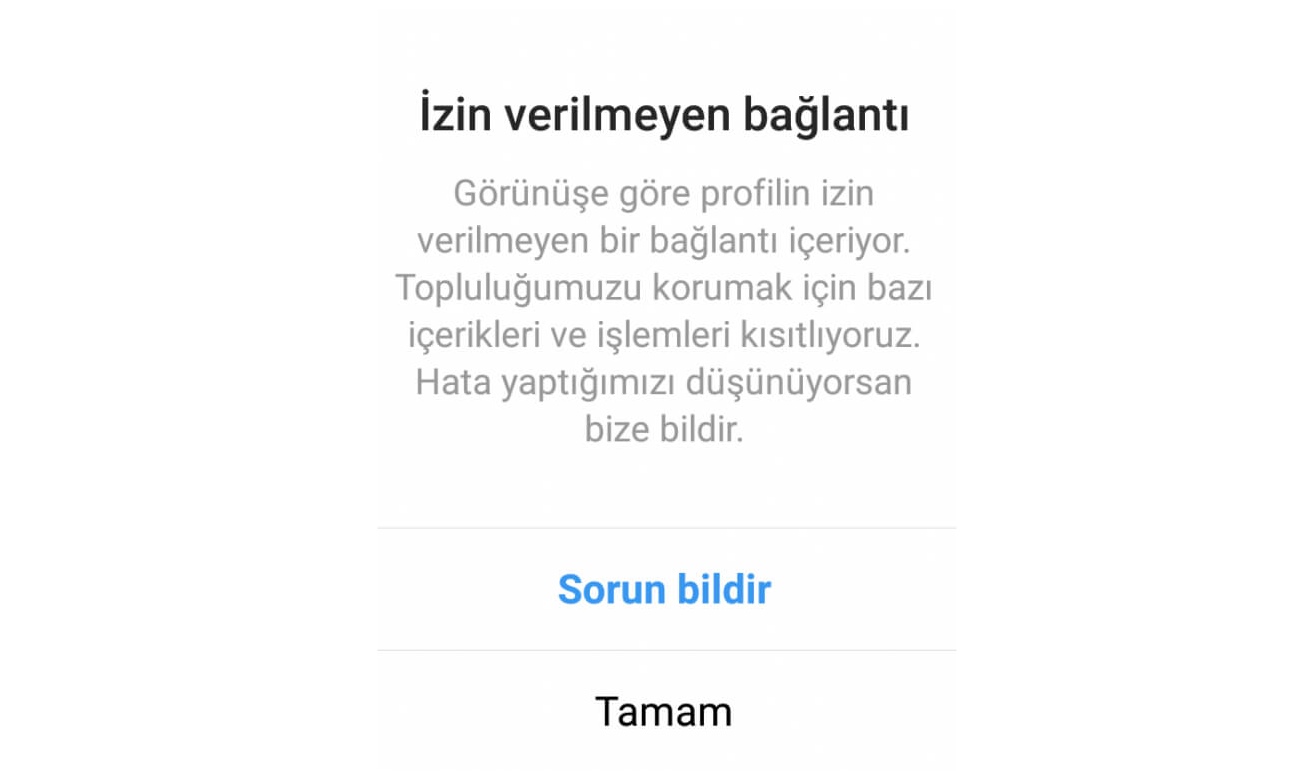 İnstagram İzin Verilmeyen Bağlantı Hatası