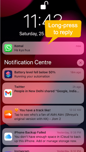 iOS 15 Bildirimden cevap verme
